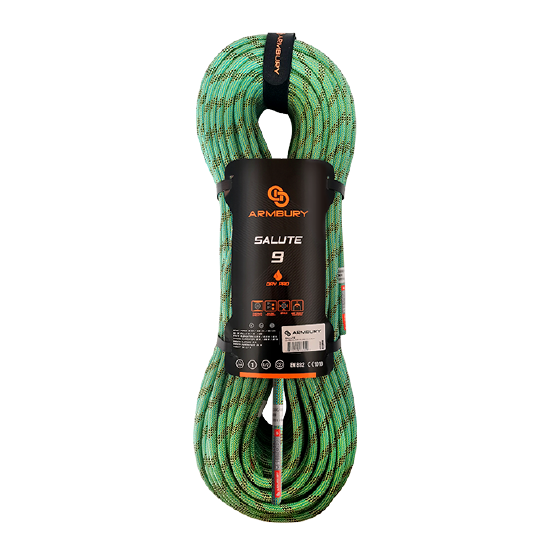 SALUTE DRY PRO 9 CUERDA DINAMICA 9mm X 60MTS TERMINALES SELLADOS VERDE / AMARILLO / NEGRO 9 KN 4111335 ARMBURY