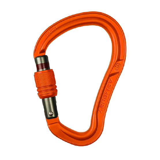 MOSQUETON ERGONOMICO HMS ALUMINIO NARANJA SEGURO CON ROSCA 28 kN CE-EN 12275-EN 362-UIAA HARDY HMS CARABINER SCREW LOCK 4131214 ARMBURY