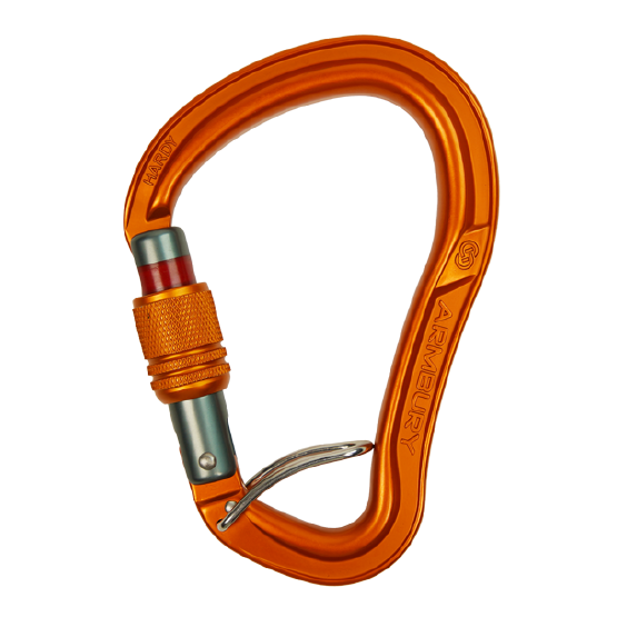 MOSQUETON ERGONOMICO HMS ALUMINIO NARANJA SEGURO CON ROSCA + PIN SEPARADOR 28 kN CE-EN 12275-EN 362-UIAA HARDY HMS CARABINER SCREW LOCK WIRE PIN 41312