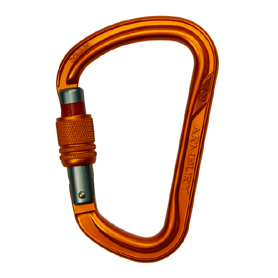 MOSQUETON ERGONOMICO D ALUMINIO NARANJA SEGURO CON ROSCA 30 kN CE-EN 12275-EN 362-UIAA DOMAIN D CARABINER SCREW LOCK 4131314 ARMBURY