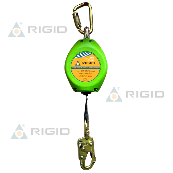 LÍNEA RETRÁCTIL N-9320-20 · LONGITUD: 6 m (20 ft) · CINTA: 25 mm (1”) UHMW-PE · ABSORBEDOR INTERNO · MOSQUETÓN N-252 + GANCHO ACERO 21 mm N-3615 · RIGID